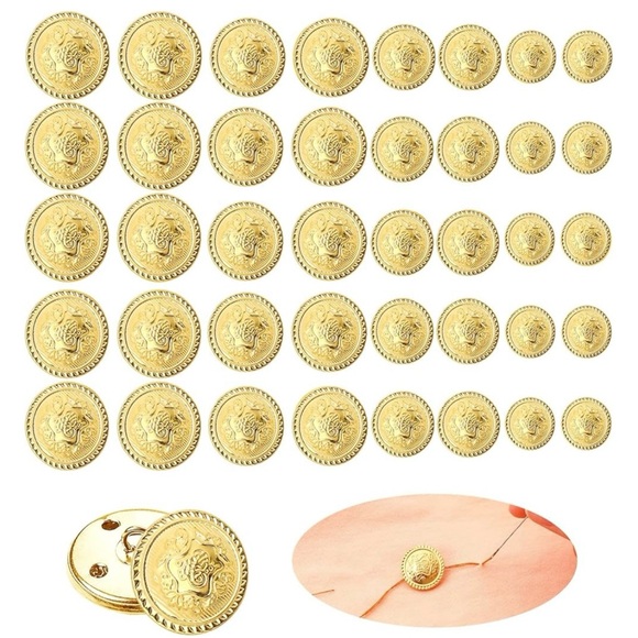 NWT 40-Piece Metal Gold Blazer Button Set - Vintage Brass (15mm,18mm,20mm,25mm) - Picture 1 of 14